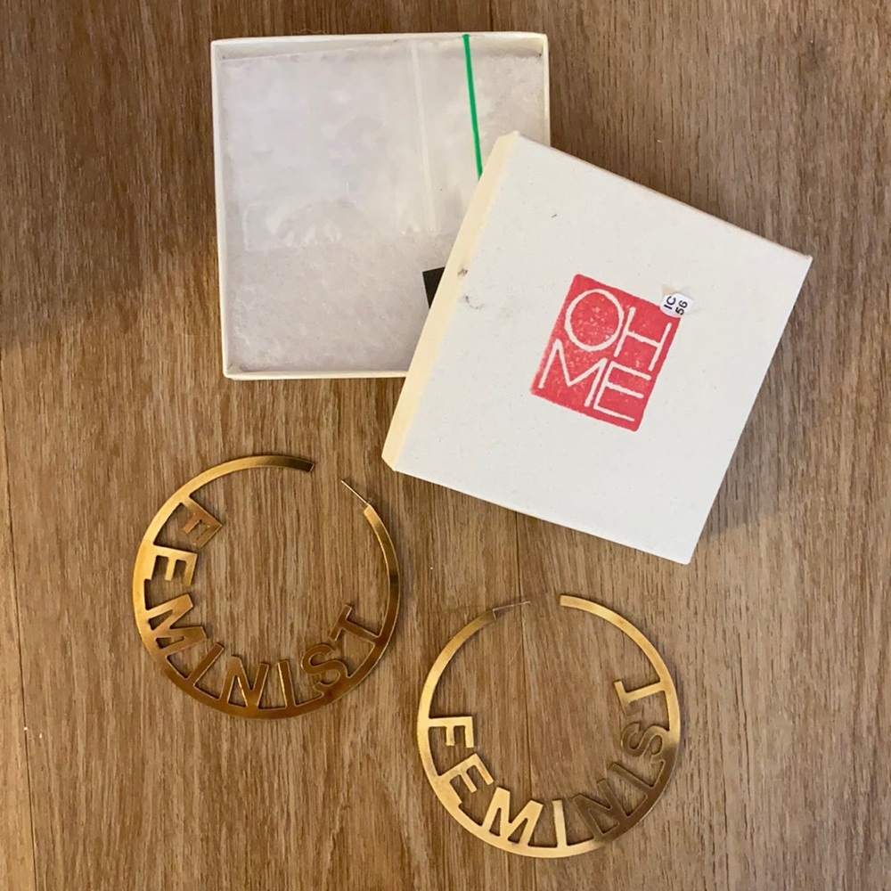 OHME Feminist gold hoop earrings